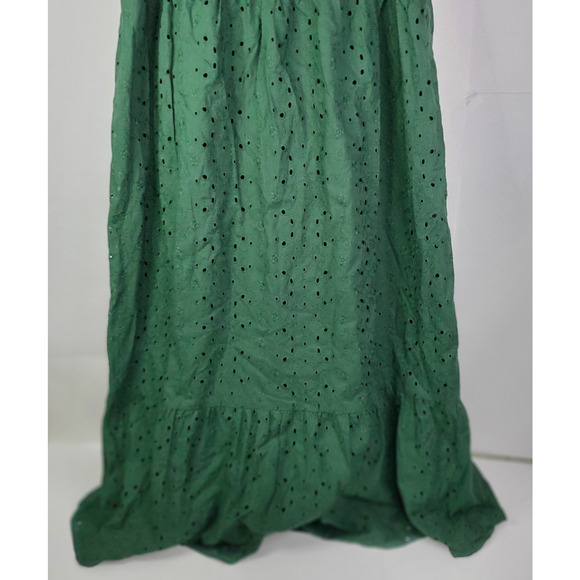 LOFT Women’s Emerald Green Size 10 Eyelet Ruffle Square Neck Midi Dress NWT - Picture 3 of 9